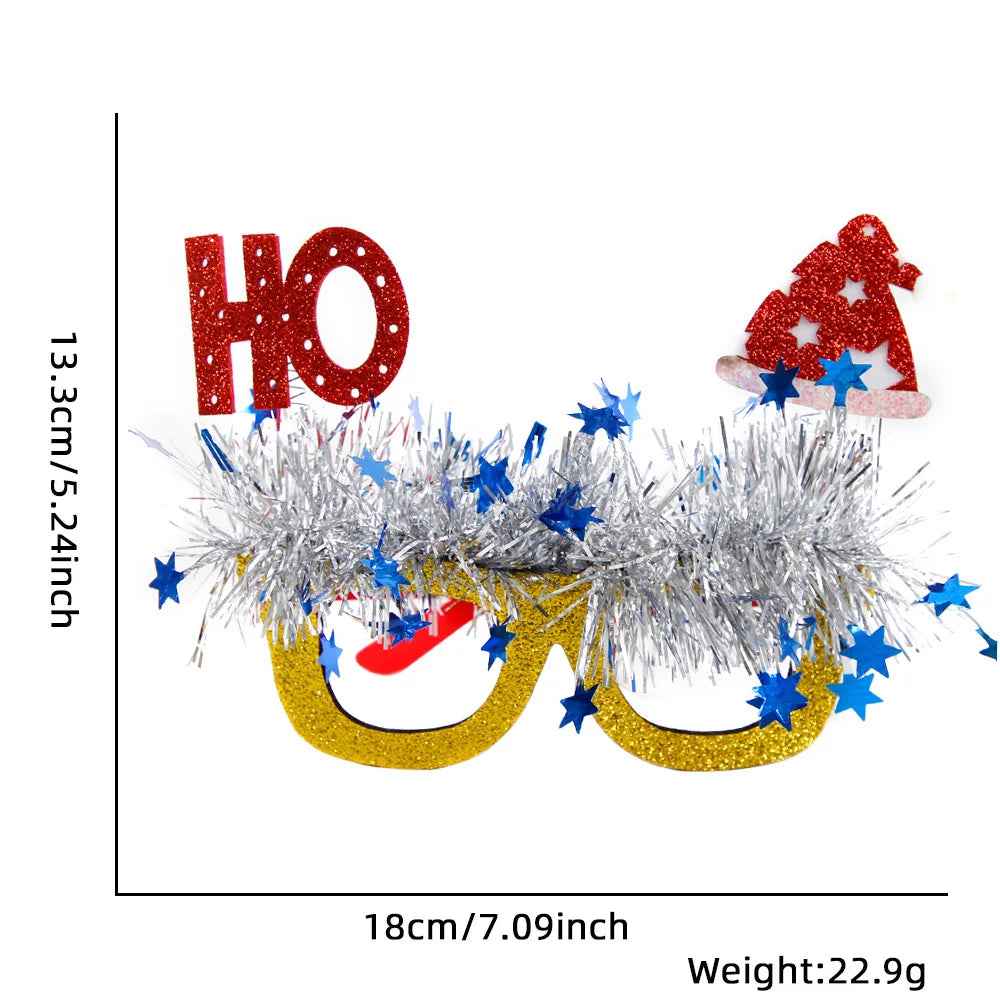 Christmas Party Glasses Novelty Glitter Frames Santa Reindeer Snowman Photo Props