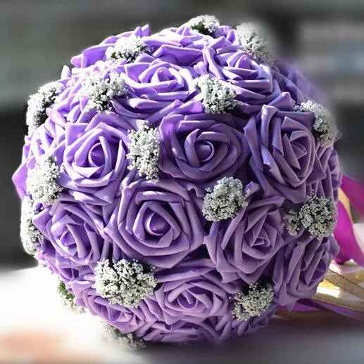 Artificial Rose Wedding Bouquet 24 Heads Romantic Bridal Hand Holding Flowers 26cm