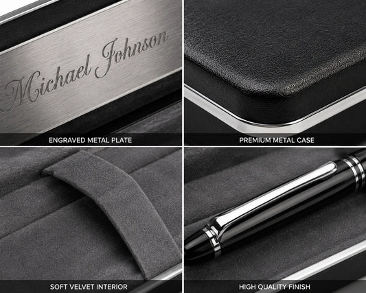 Luxury engraved metal plate and premium case with soft velvet interior