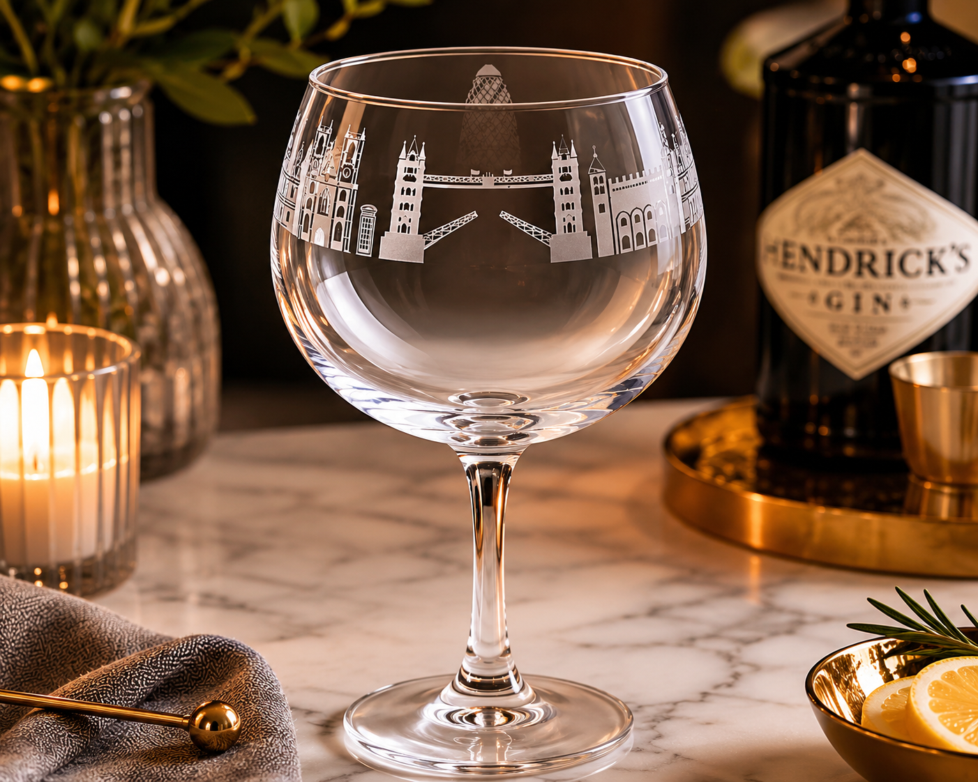 London Landmark Stemmed Glass – Etched City Skyline Design - Image 3