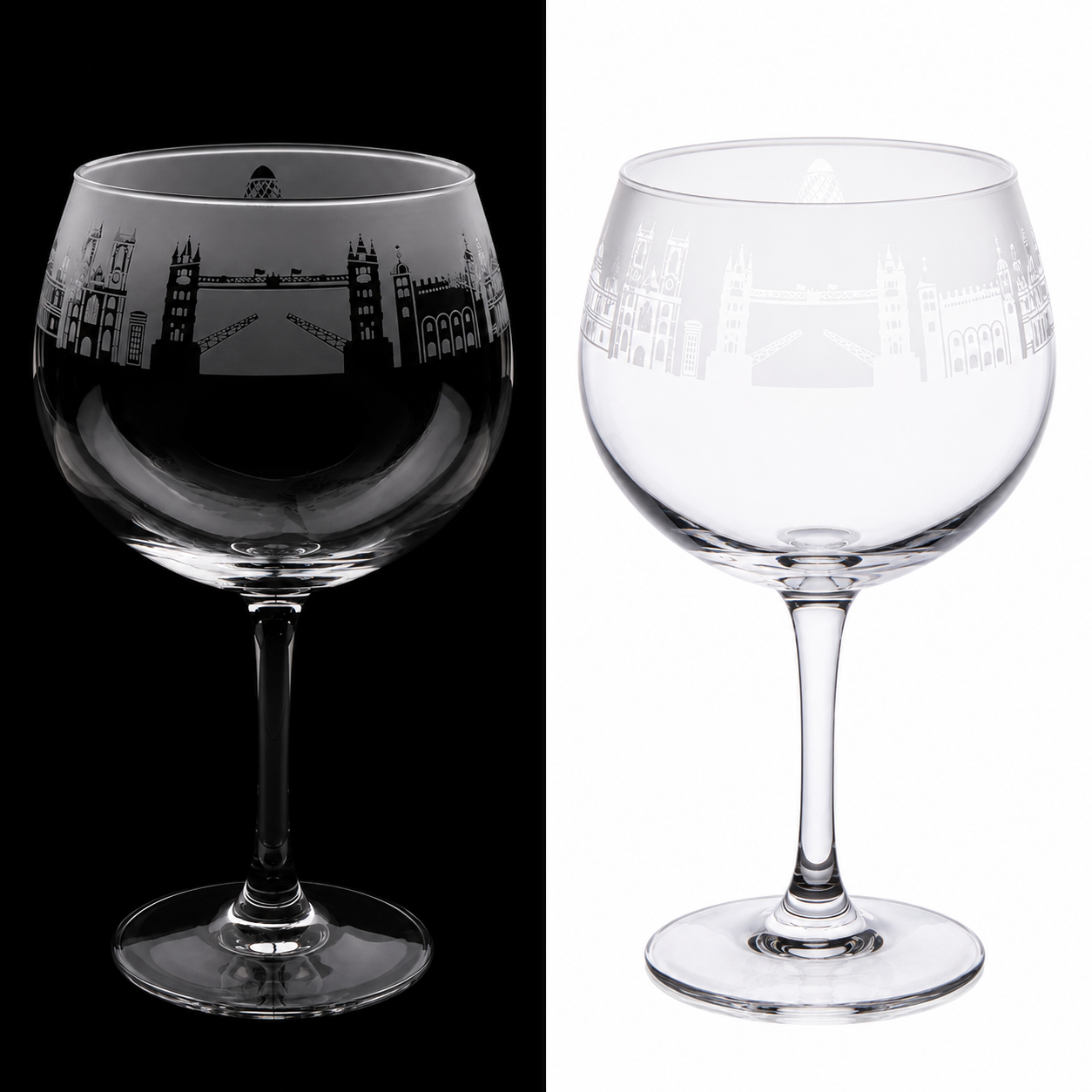 London Landmark Stemmed Glass – Etched City Skyline Design - Image 5